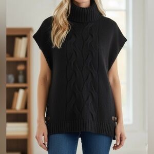 Ricki’s Cable Knit Turtleneck Poncho Sweater Vest Black Women’s XS/S